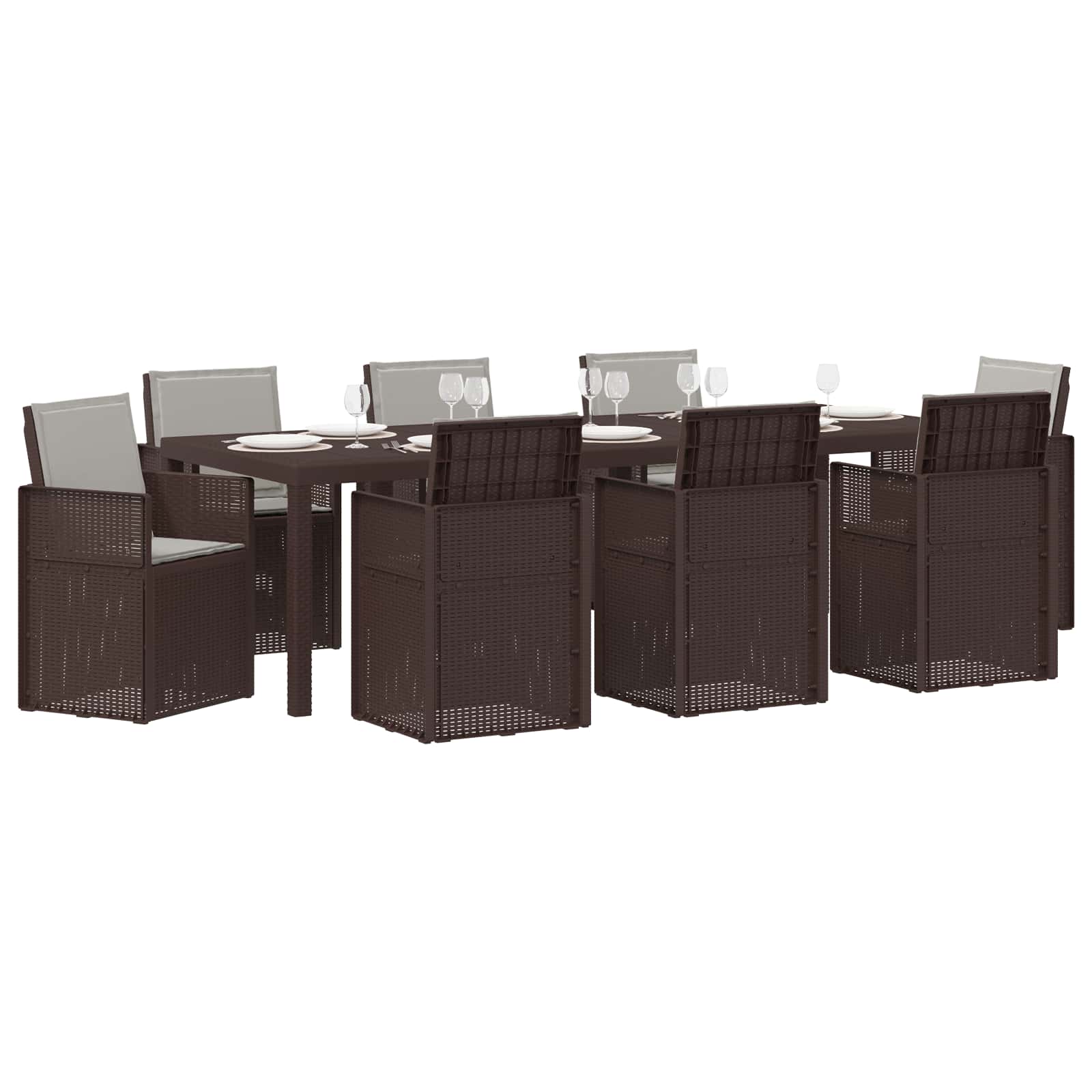 Tuin eettafelset met kussen 9 pcs Bruin en lichtgrijs PP