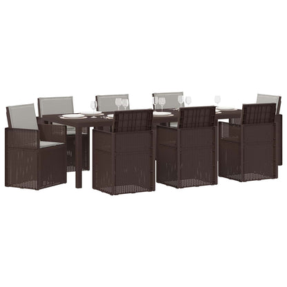 Tuin eettafelset met kussen 9 pcs Bruin en lichtgrijs PP