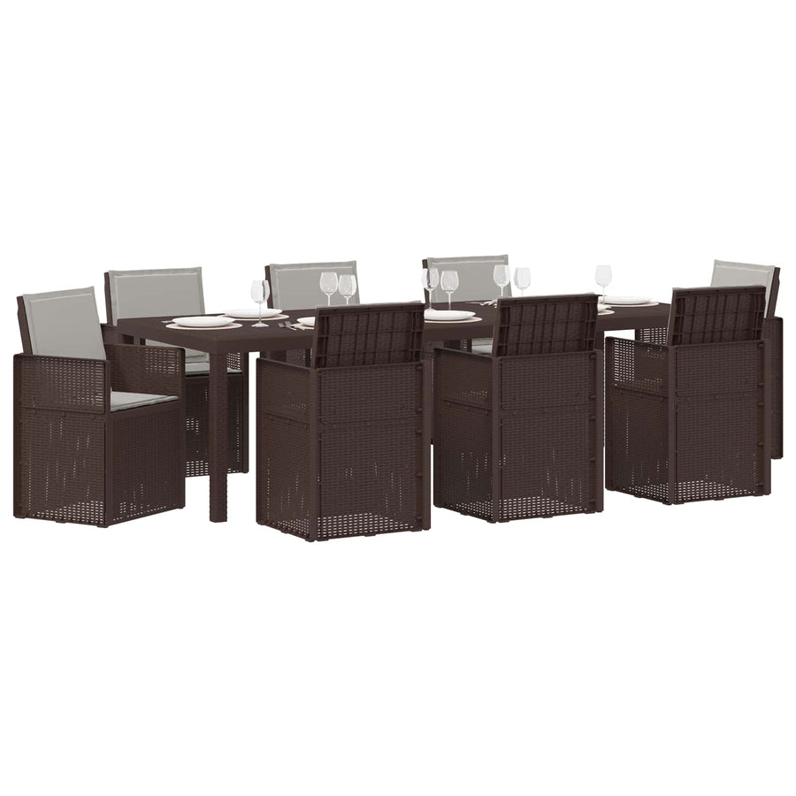 Tuin eettafelset met kussen 9 pcs Bruin en lichtgrijs PP