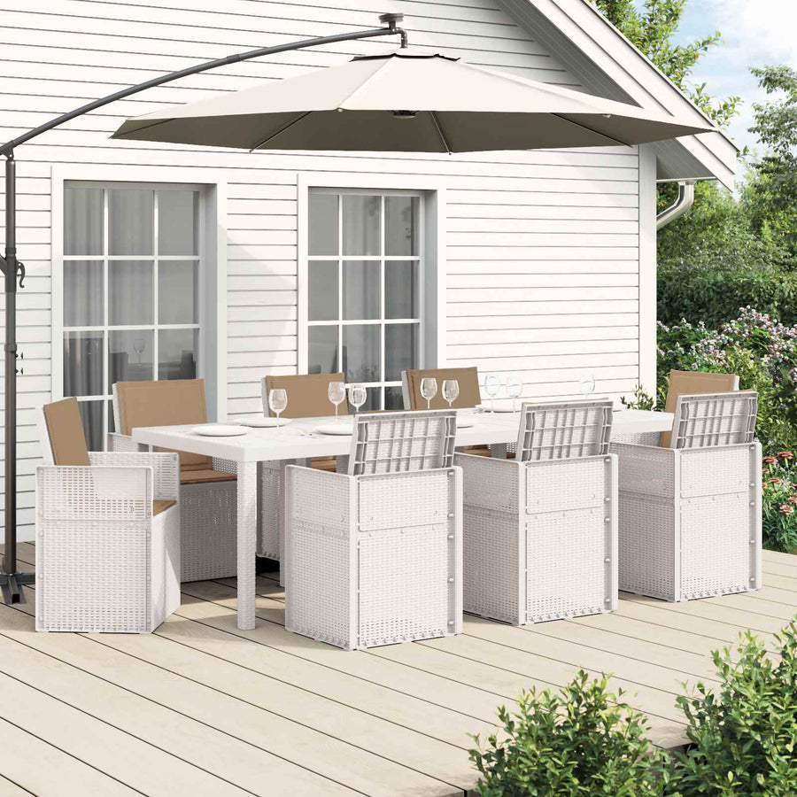Tuin eettafelset 9 st Wit en Taupe PP