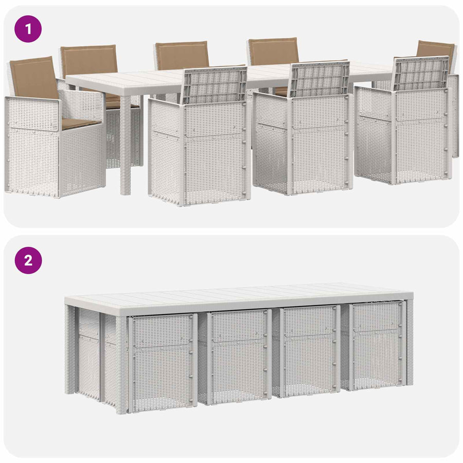 Tuin eettafelset 9 st Wit en Taupe PP