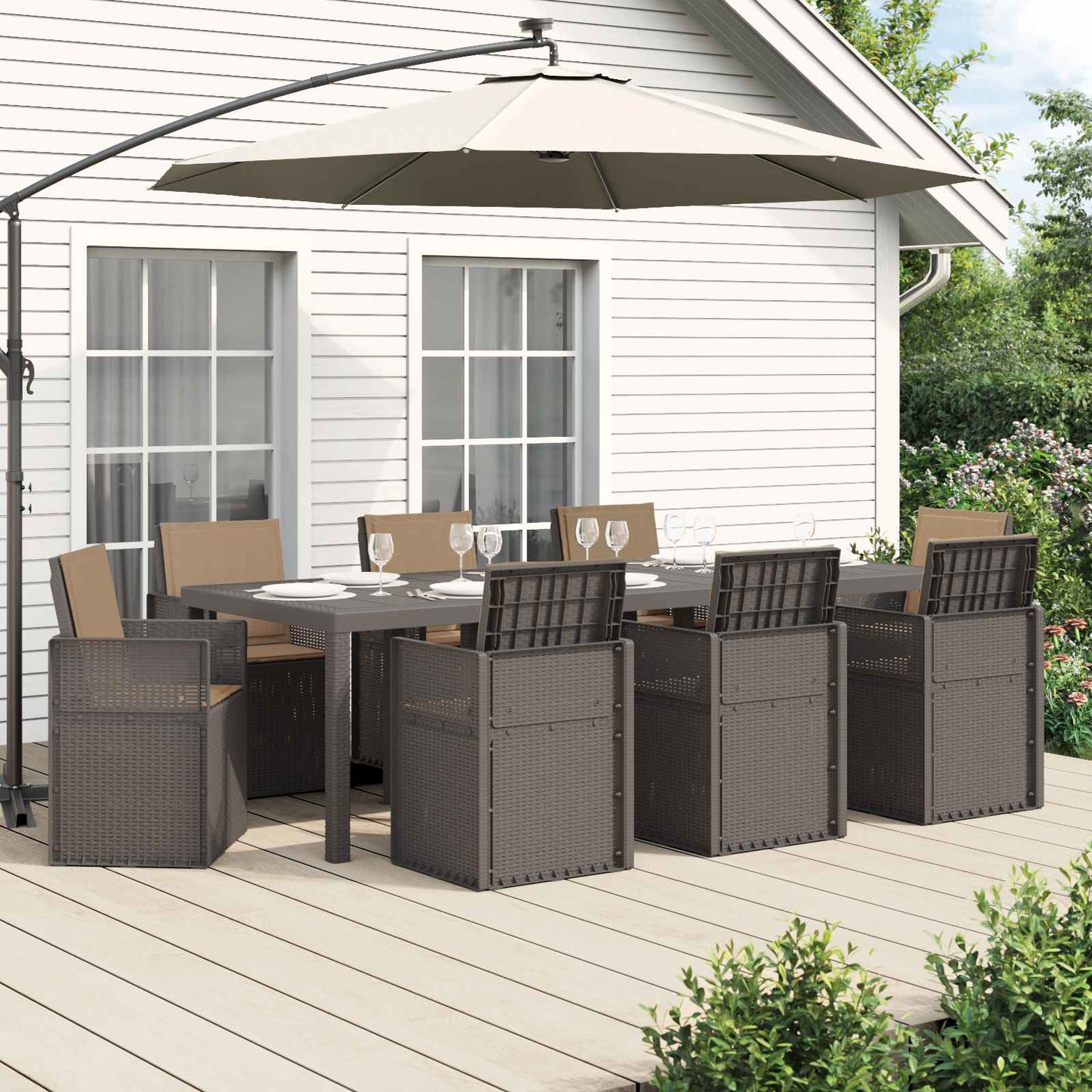 Tuin eettafelset met kussen 9 pcs Lichtgrijs en Taupe PP