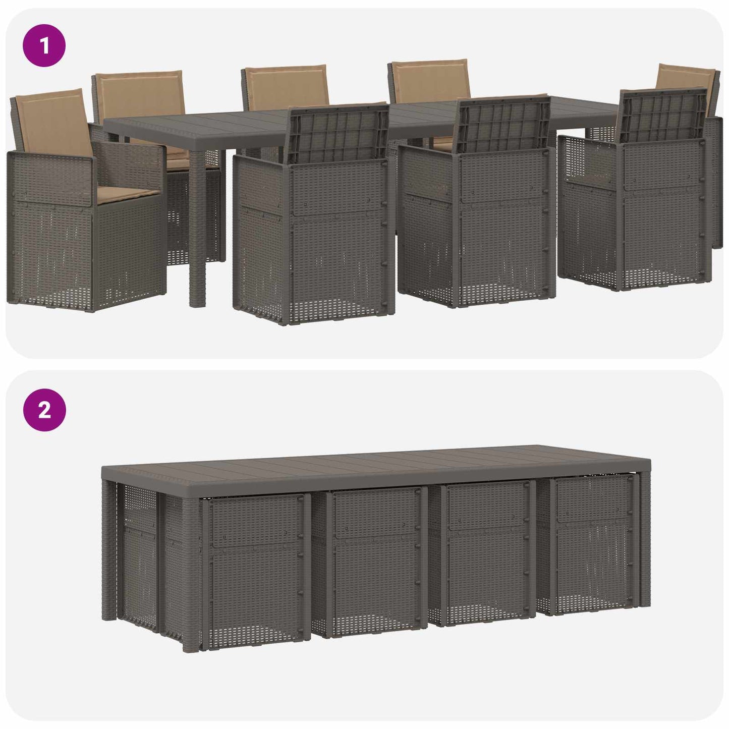 Tuin eettafelset met kussen 9 pcs Lichtgrijs en Taupe PP