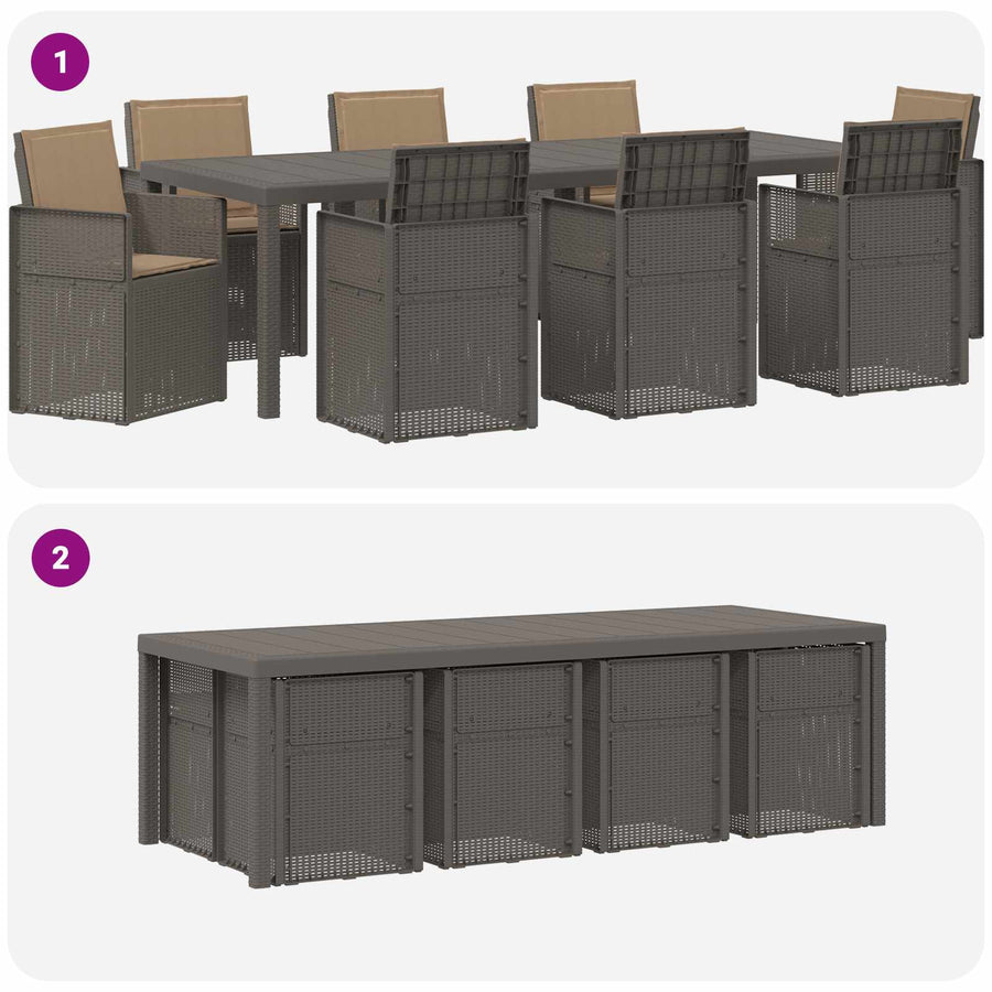 Tuin eettafelset met kussen 9 pcs Lichtgrijs en Taupe PP