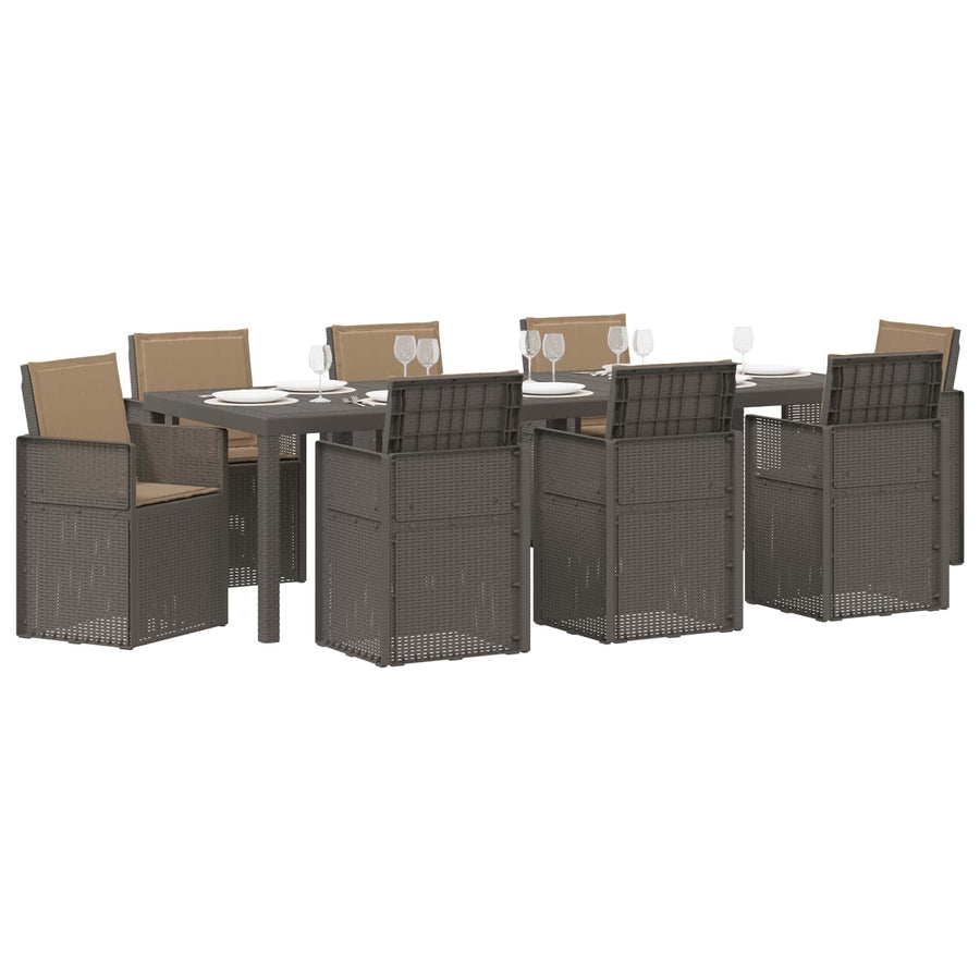 Tuin eettafelset met kussen 9 pcs Lichtgrijs en Taupe PP