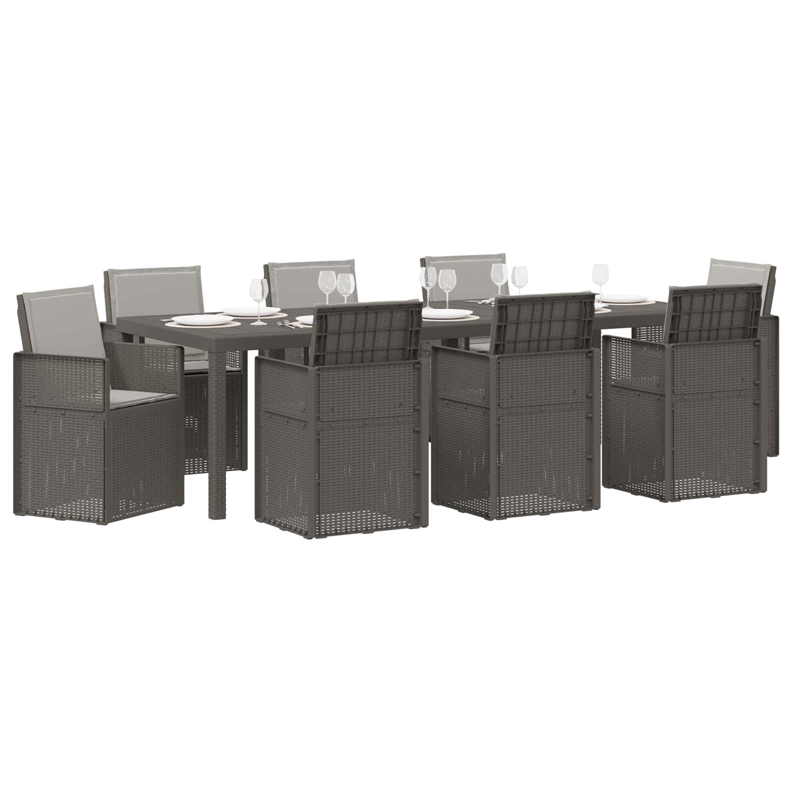 Tuin eettafelset met kussen 9 pcs Lichtgrijs PP