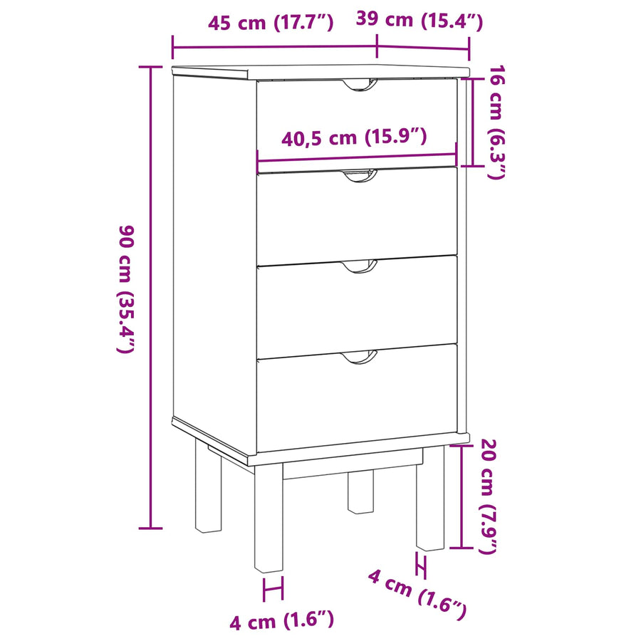 Ladekast met lade OTTA Zwart 45 x 39 x 90 cm Massief grenenhout