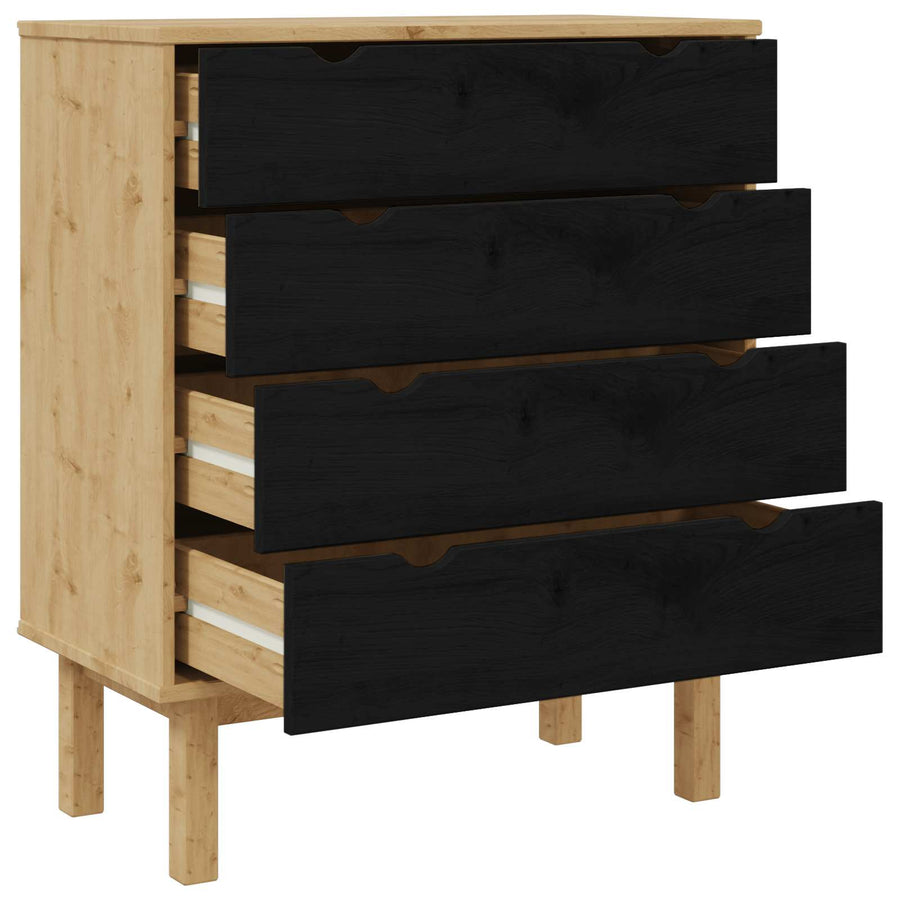 Ladekast OTTA Zwart 76,5 x 39,5 x 90 cm Massief grenenhout