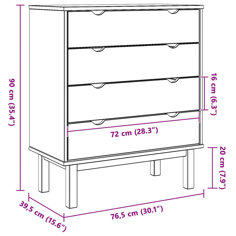 Ladekast OTTA Zwart 76,5 x 39,5 x 90 cm Massief grenenhout