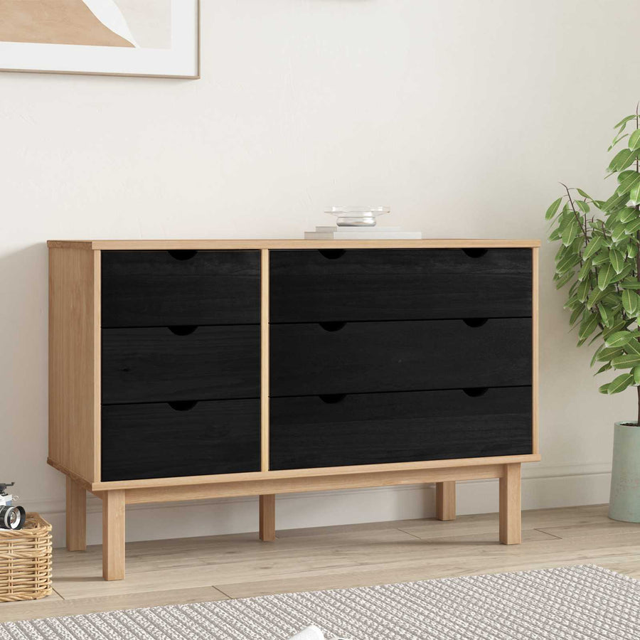Ladenkast OTTA Zwart 111 x 43 x 73,5 cm Massief grenenhout