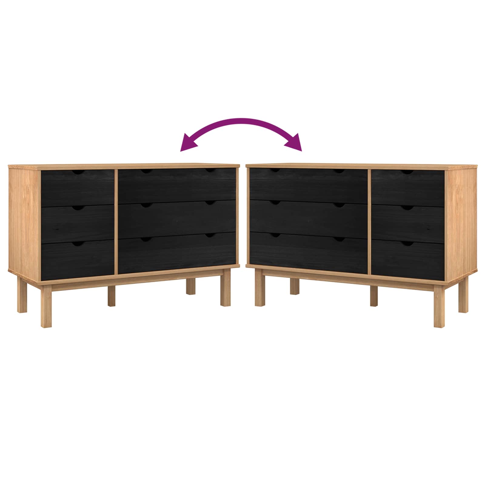 Ladenkast OTTA Zwart 111 x 43 x 73,5 cm Massief grenenhout