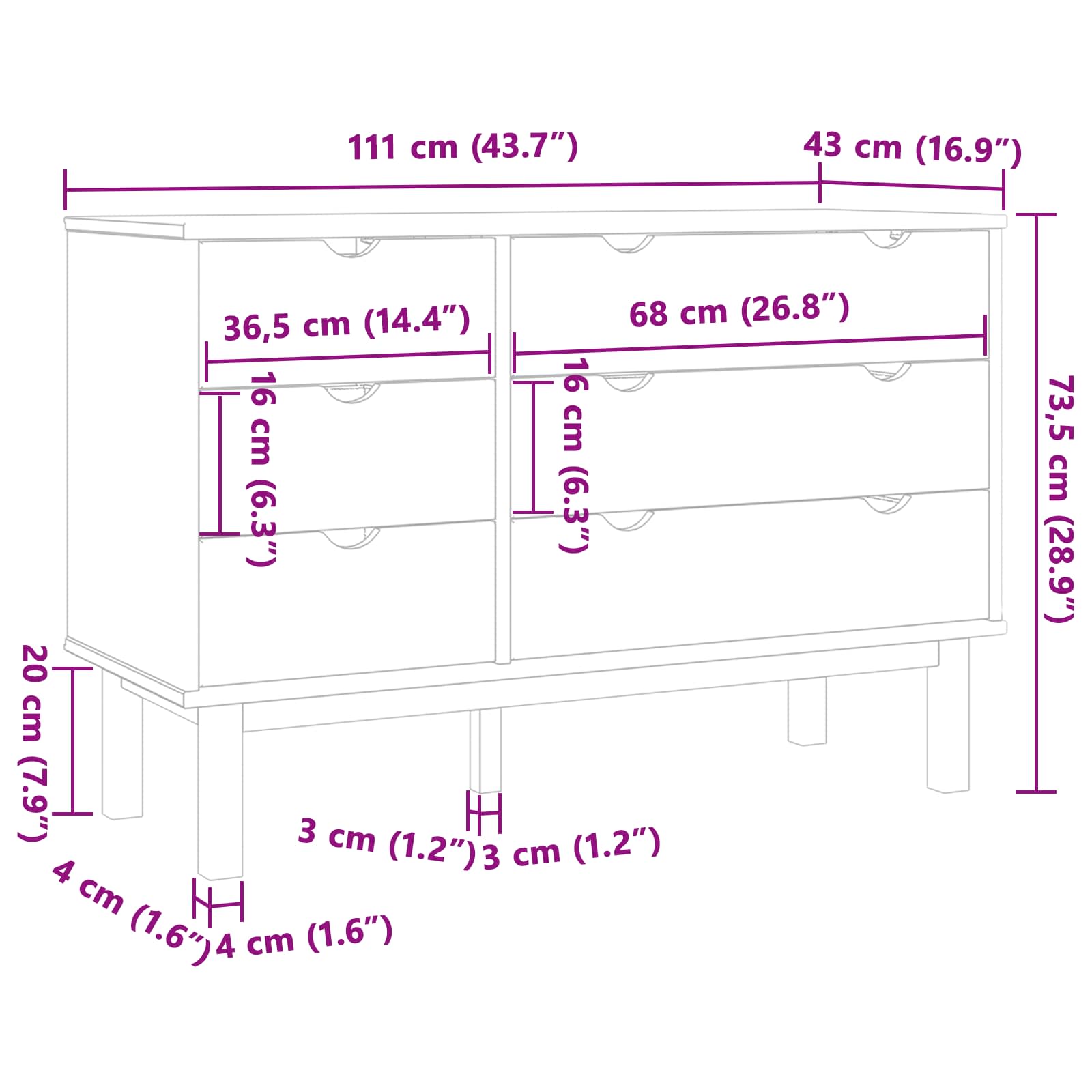 Ladenkast OTTA Zwart 111 x 43 x 73,5 cm Massief grenenhout
