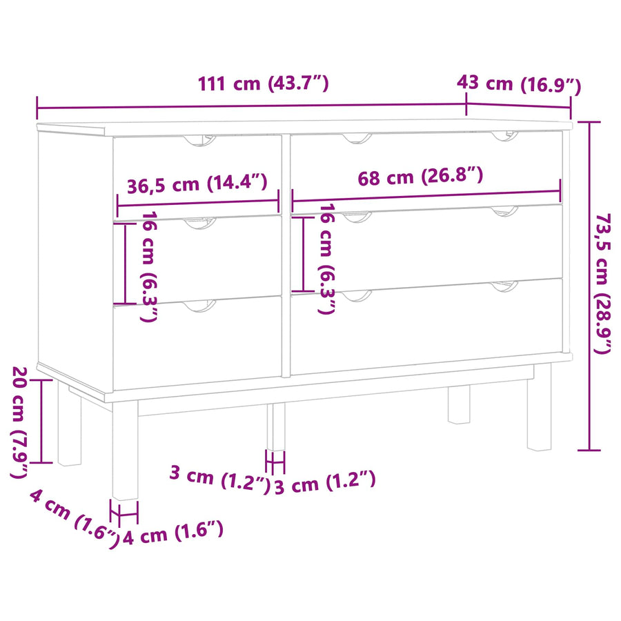 Ladenkast OTTA Zwart 111 x 43 x 73,5 cm Massief grenenhout