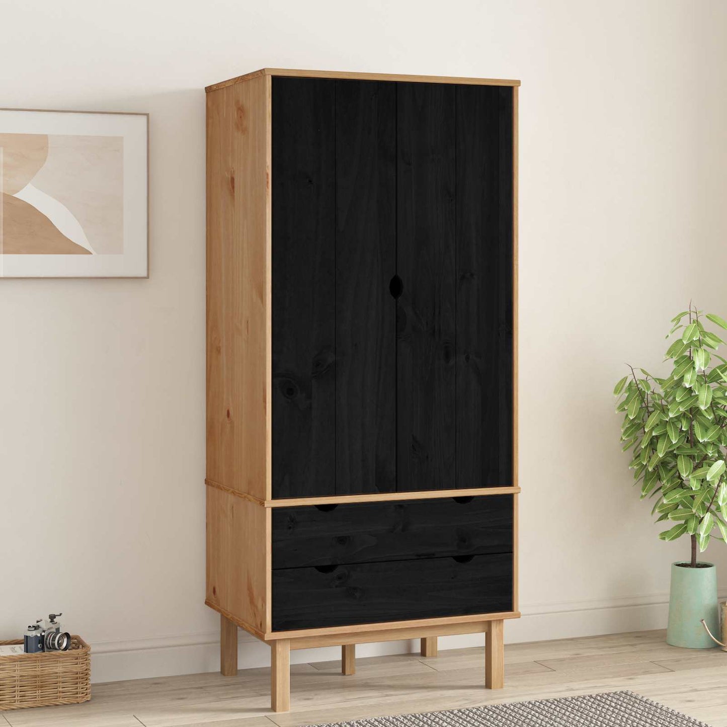 Kledingkast OTTA Zwart 76,5 x 53 x 172 cm Massief grenenhout