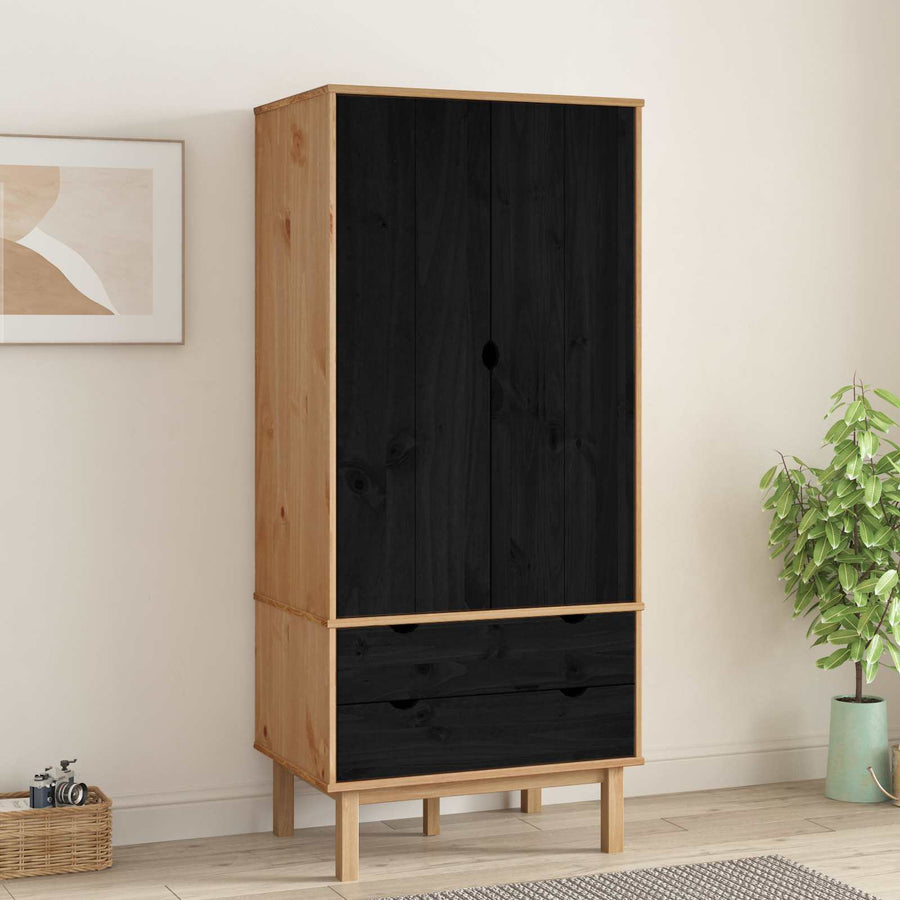 Kledingkast OTTA Zwart 76,5 x 53 x 172 cm Massief grenenhout