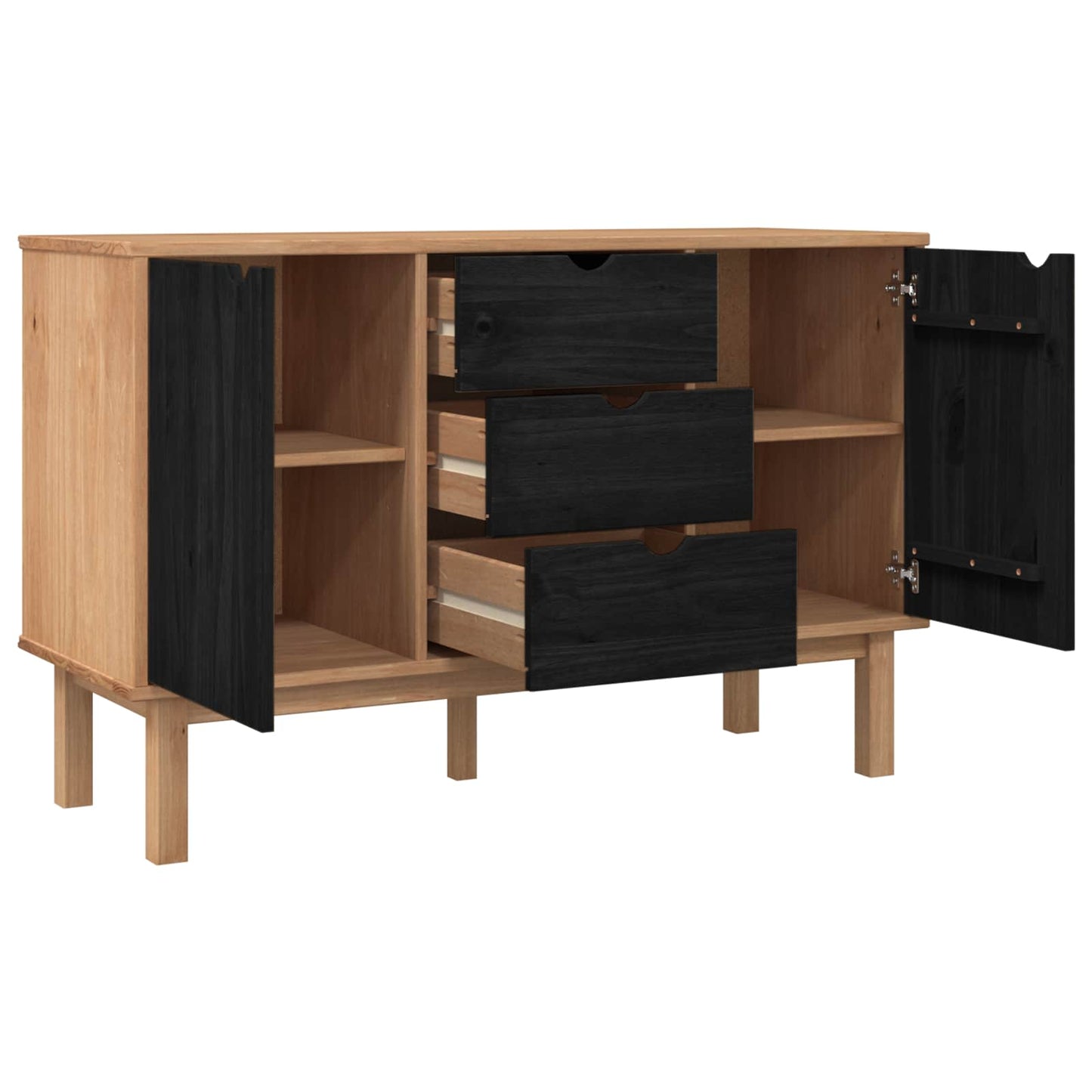 Dressoir OTTA Zwart 113,5 x 43 x 73 cm Massief grenenhout