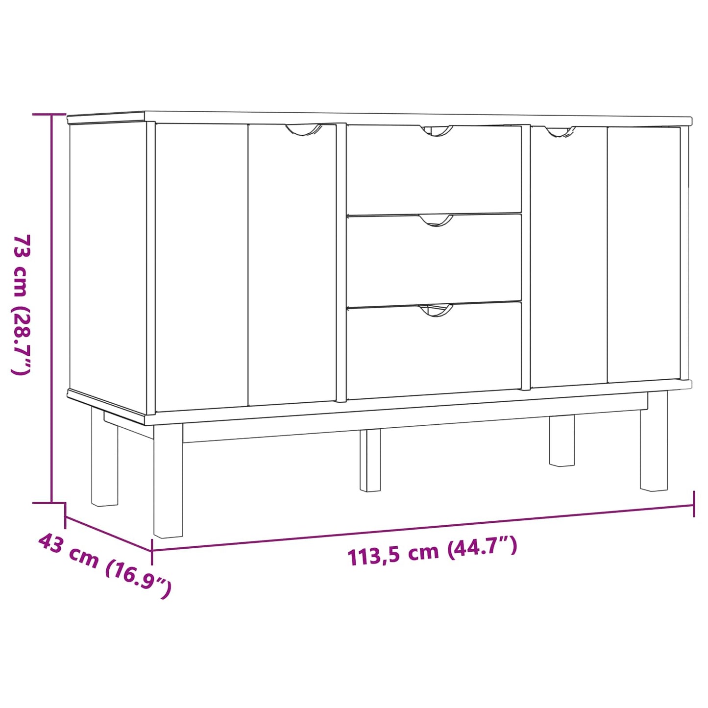 Dressoir OTTA Zwart 113,5 x 43 x 73 cm Massief grenenhout