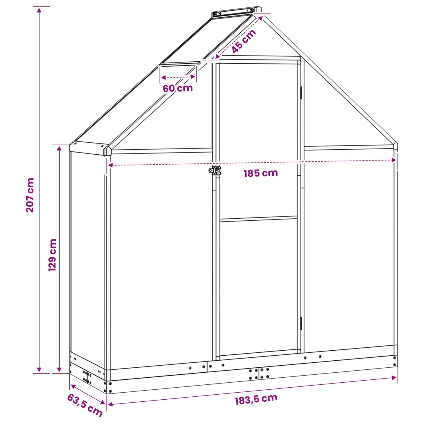 Tuin Serre met de deur Antracietkleurig 183,5 x 63,5 x 207 cm