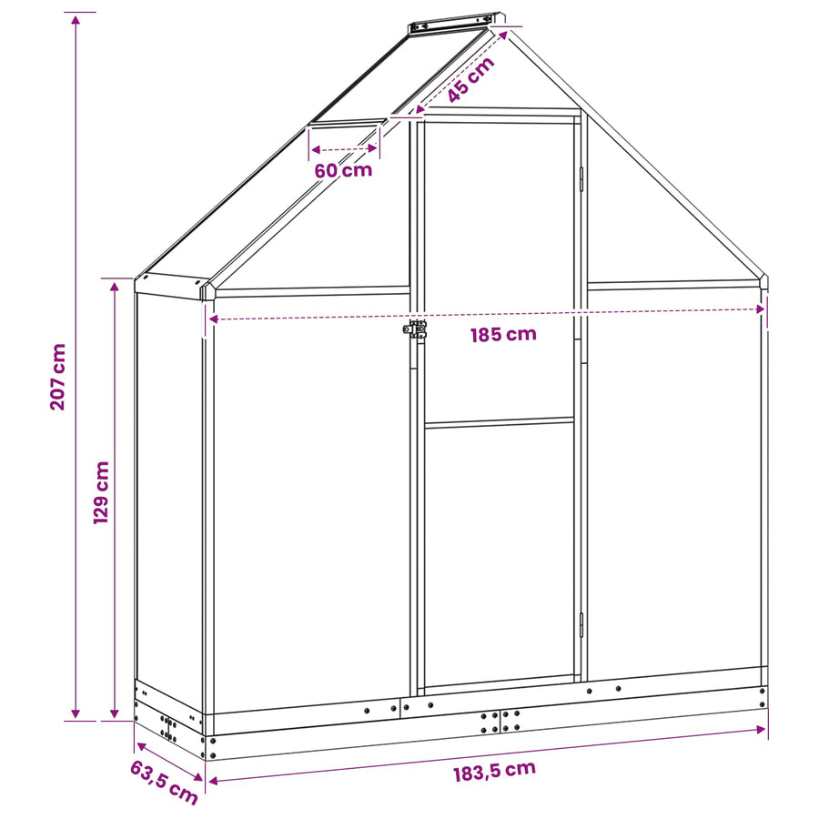 Tuin Serre met de deur Antracietkleurig 183,5 x 63,5 x 207 cm