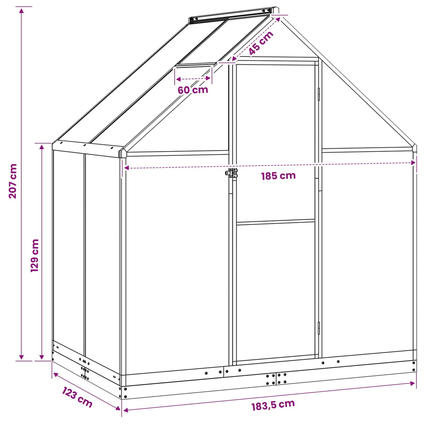 Tuin Serre met de deur Antracietkleurig 183,5 x 123 x 207 cm