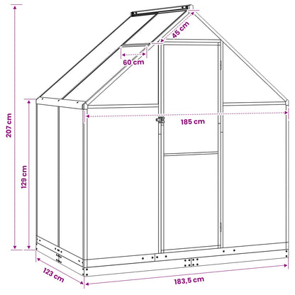 Tuin Serre met de deur Antracietkleurig 183,5 x 123 x 207 cm