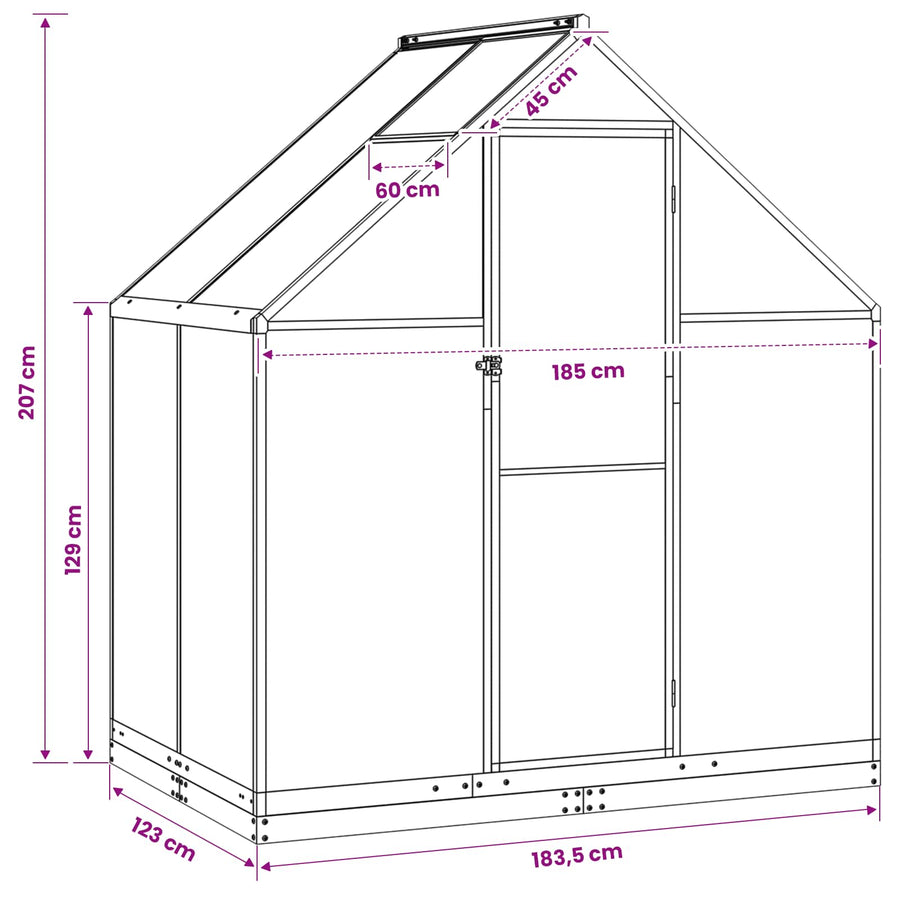 Tuin Serre met de deur Antracietkleurig 183,5 x 123 x 207 cm