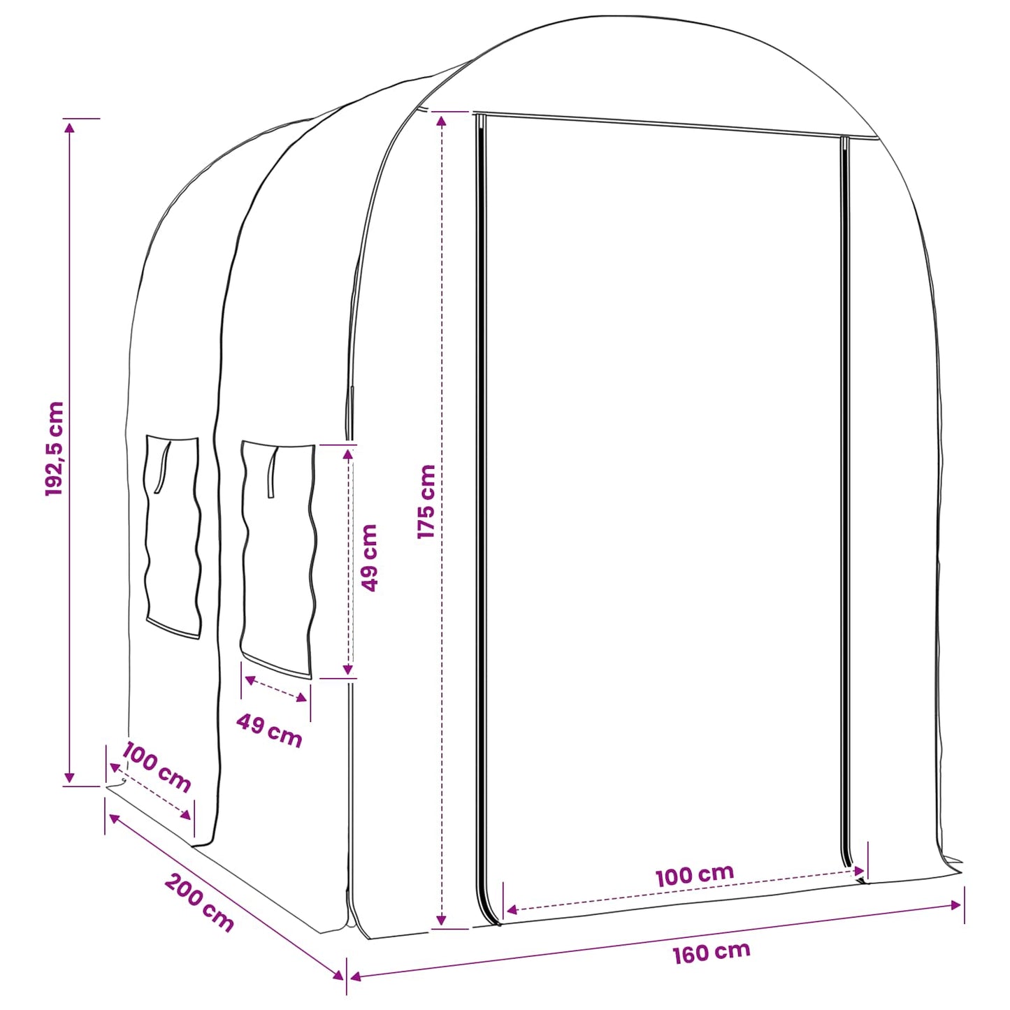 Kweekhuis met Frame 160 x 200 x 192,5 cm PVC Doorzichtig