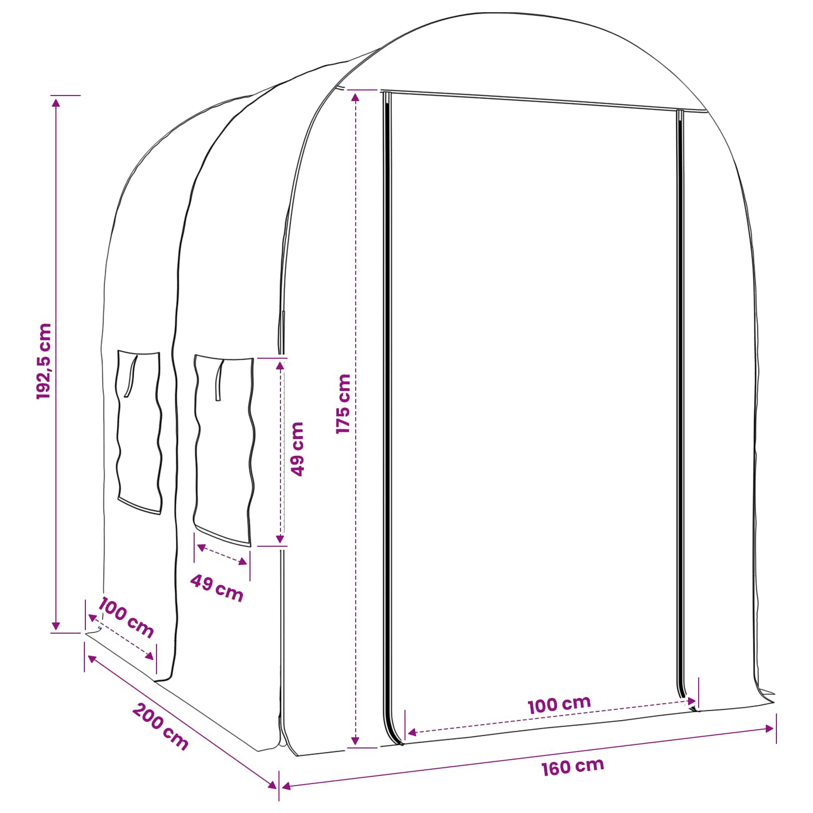 Kweekhuis met Frame 160 x 200 x 192,5 cm PVC Doorzichtig