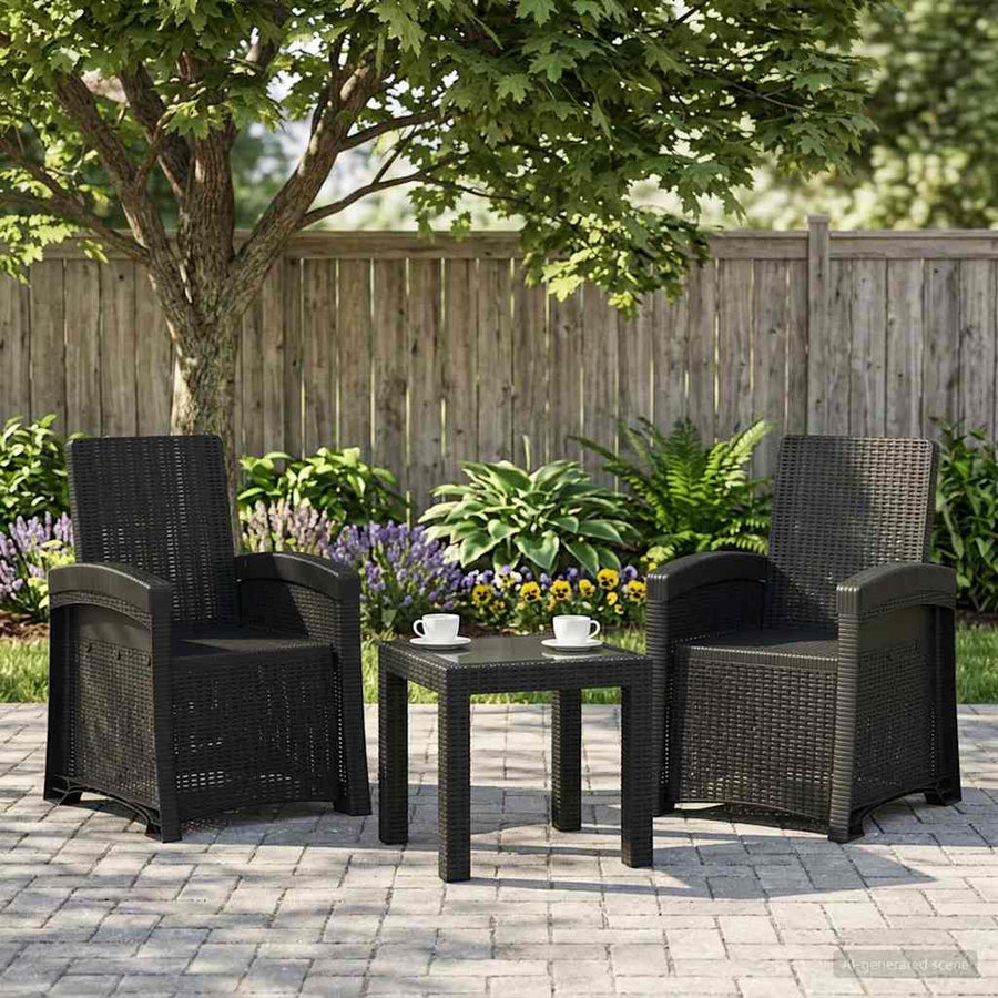 Ligstoel in rietenlook 2 pcs Antracietkleurig PP