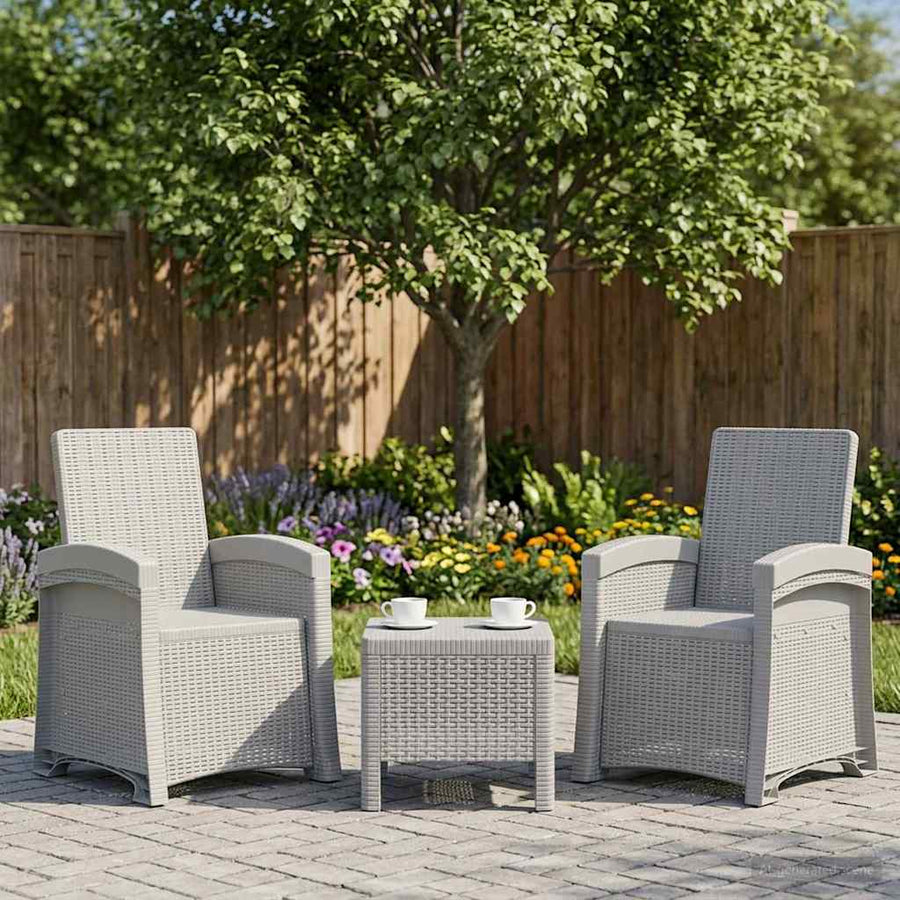 Ligstoel in rietenlook 2 pcs Wit PP