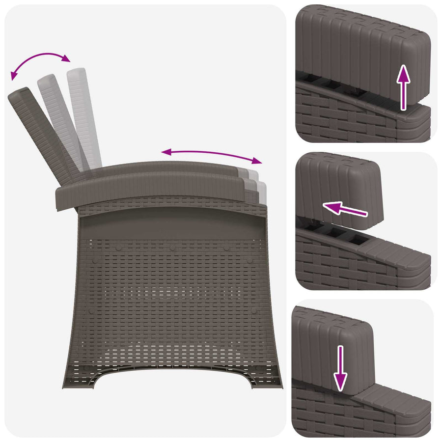 Ligstoel in rietenlook 2 pcs Lichtgrijs PP