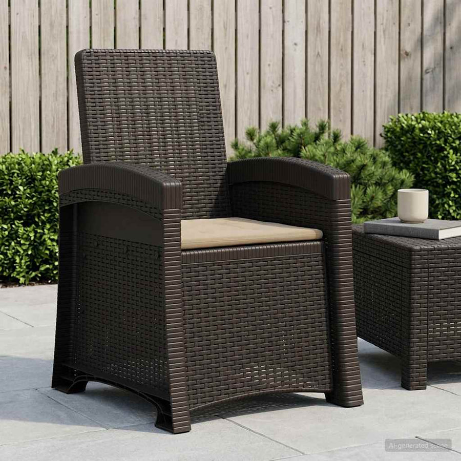Ligstoel in rietenlook Antracietkleurig en taupe PP