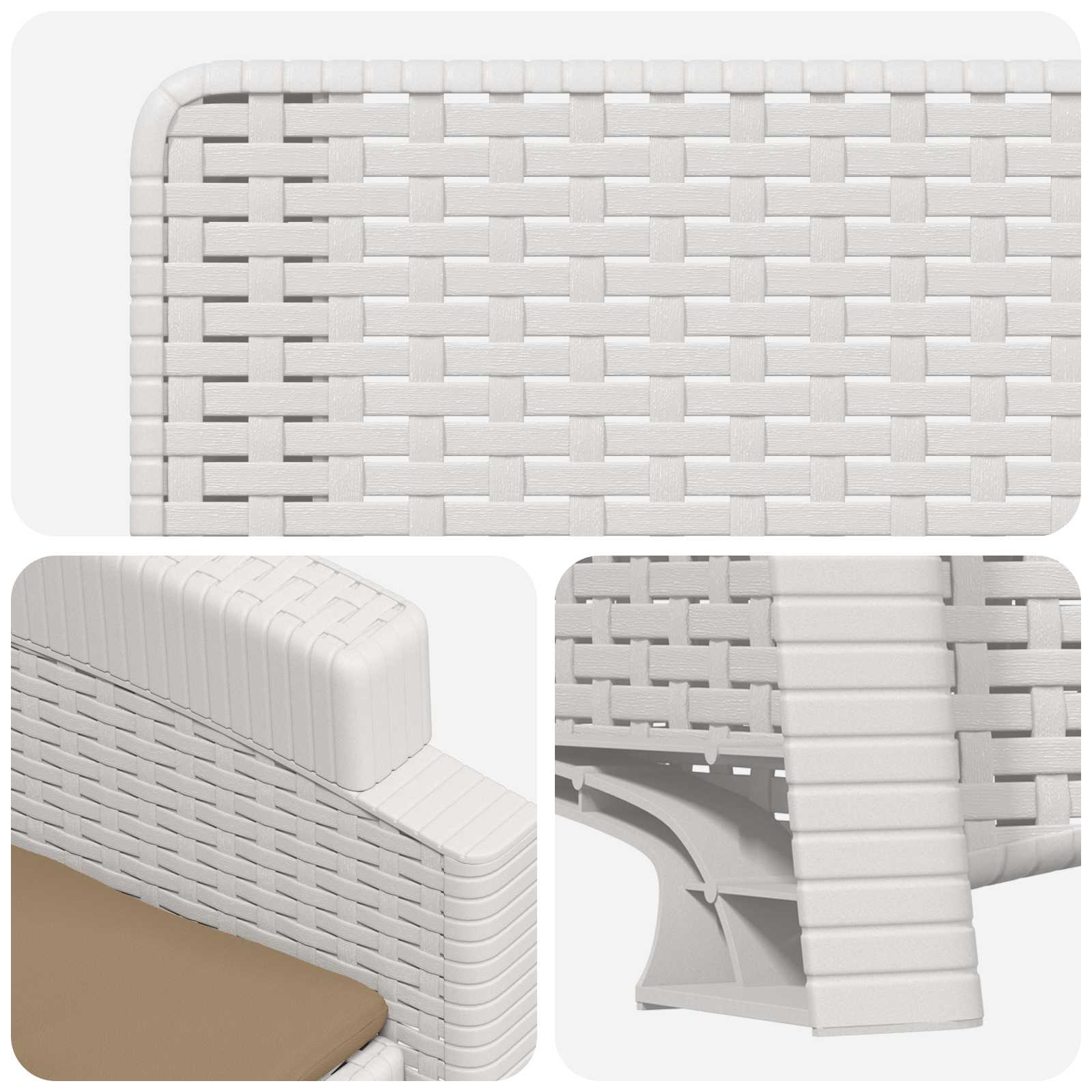 Ligstoel in rietenlook Wit en Taupe PP