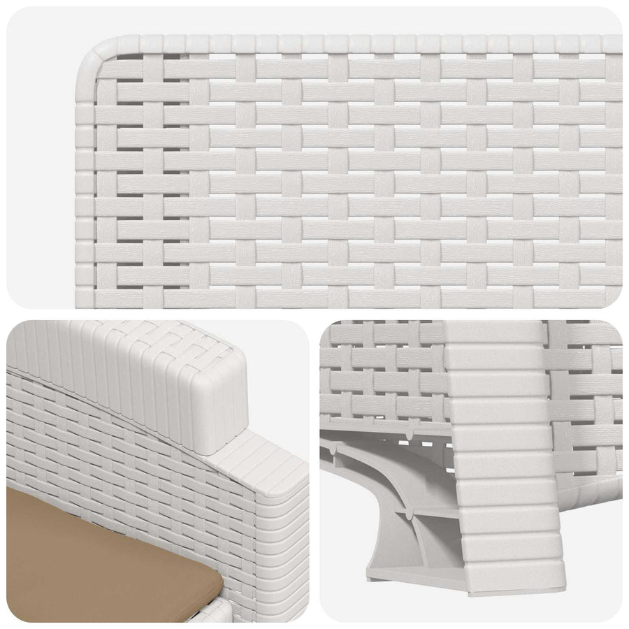 Ligstoel in rietenlook Wit en Taupe PP
