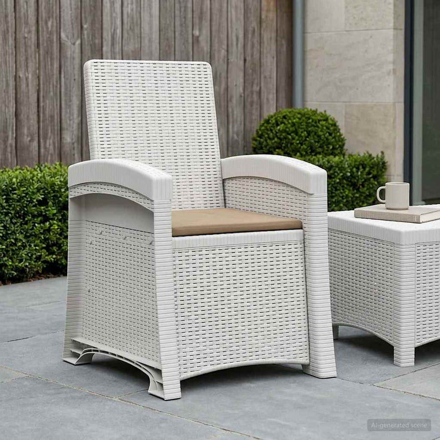 Ligstoel in rietenlook Wit en Taupe PP