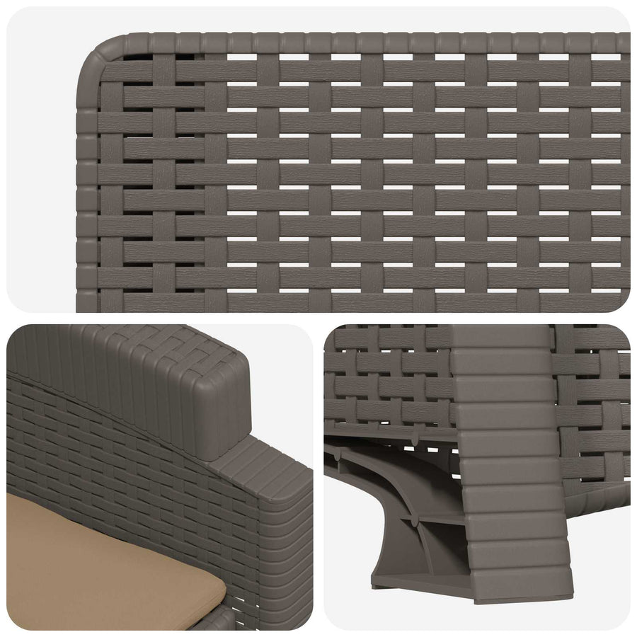 Ligstoel in rietenlook Lichtgrijs en Taupe PP