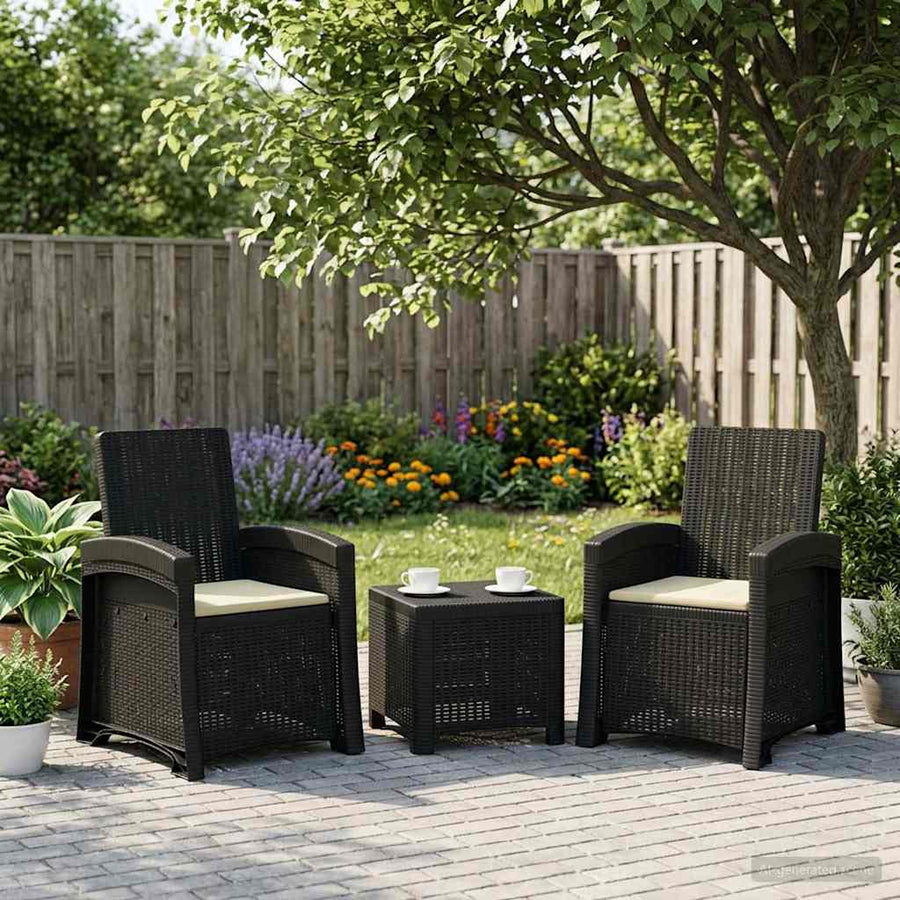 Ligstoel in rietenlook 2 pcs Antraciet- en crèmekleurig PP
