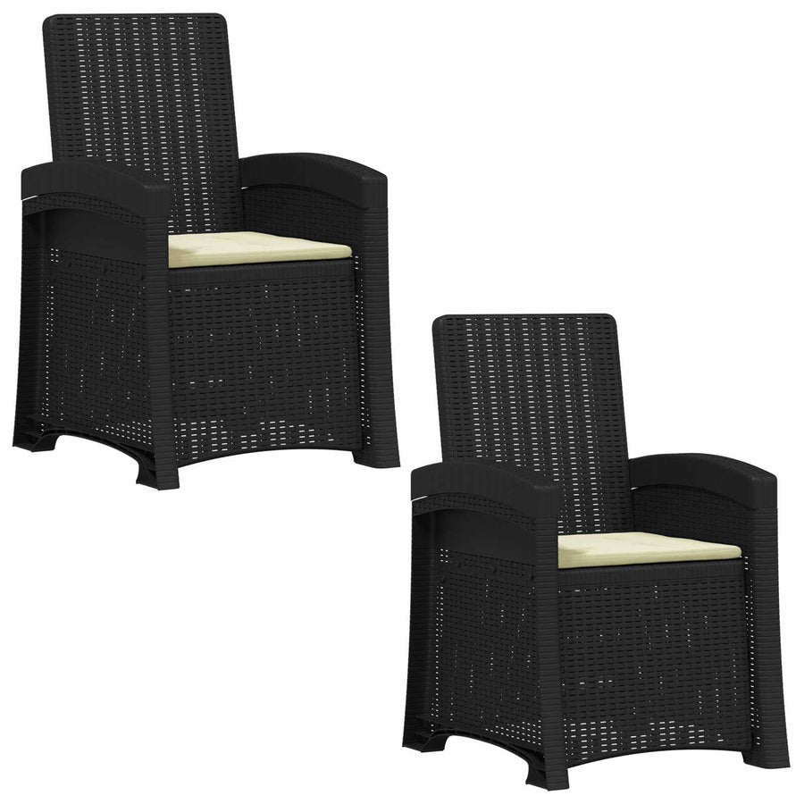 Ligstoel in rietenlook 2 pcs Antraciet- en crèmekleurig PP