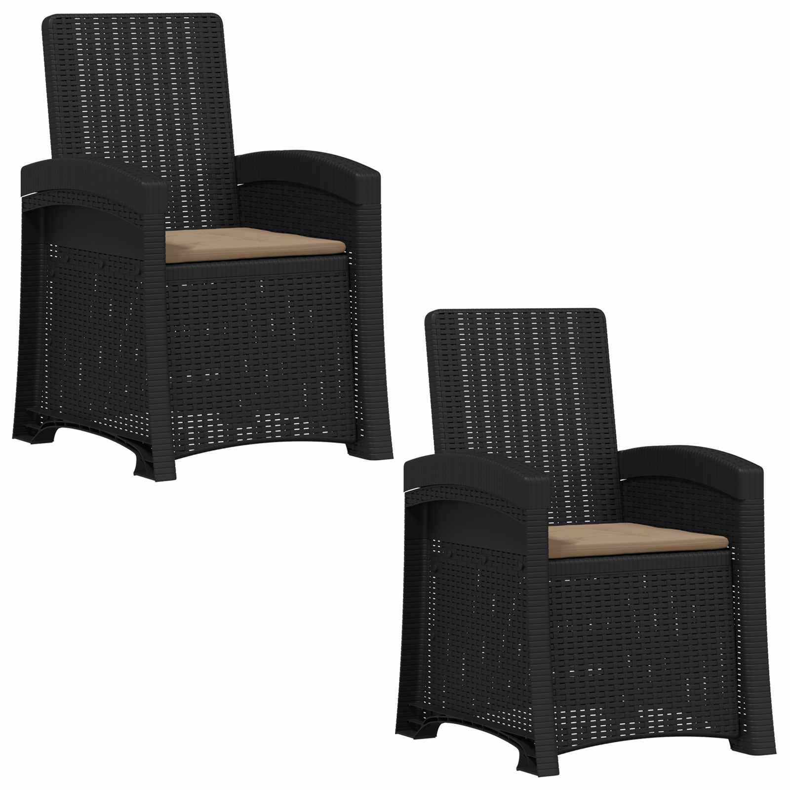 Ligstoel in rietenlook 2 pcs Antracietkleurig en taupe PP