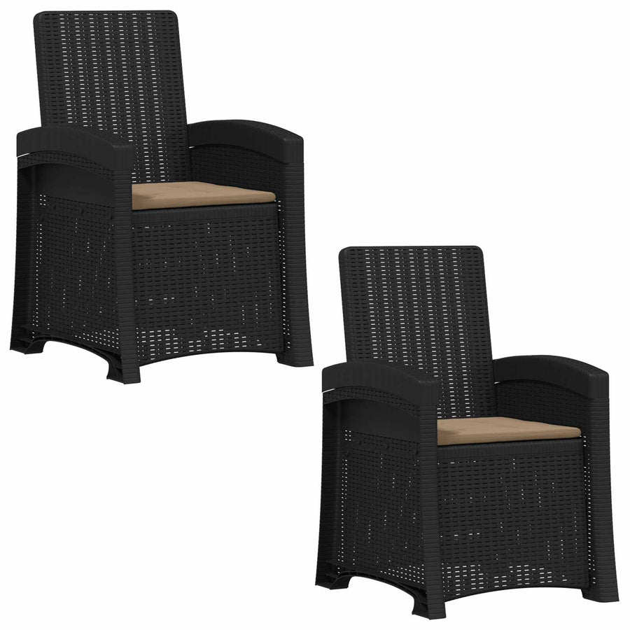 Ligstoel in rietenlook 2 pcs Antracietkleurig en taupe PP