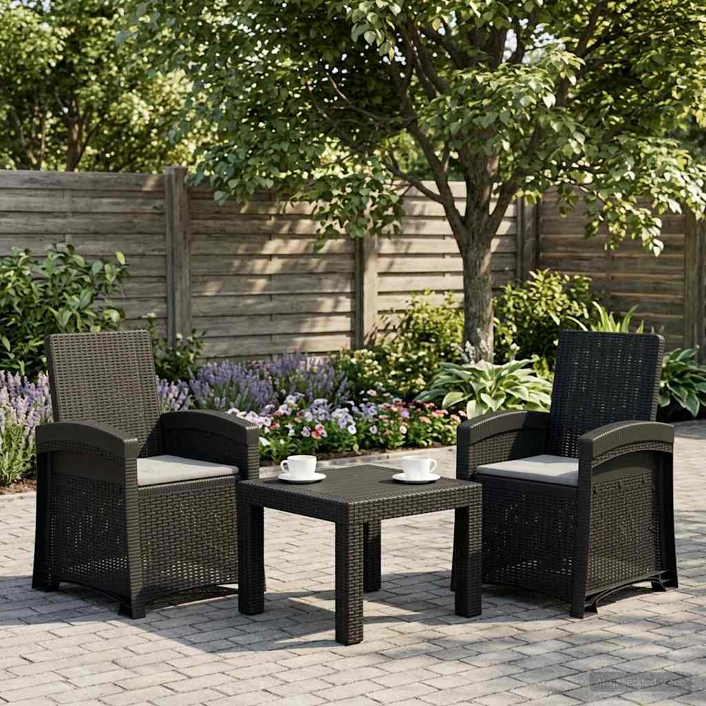 Ligstoel in rietenlook 2 pcs Anthraciet en Lichtgrijs PP