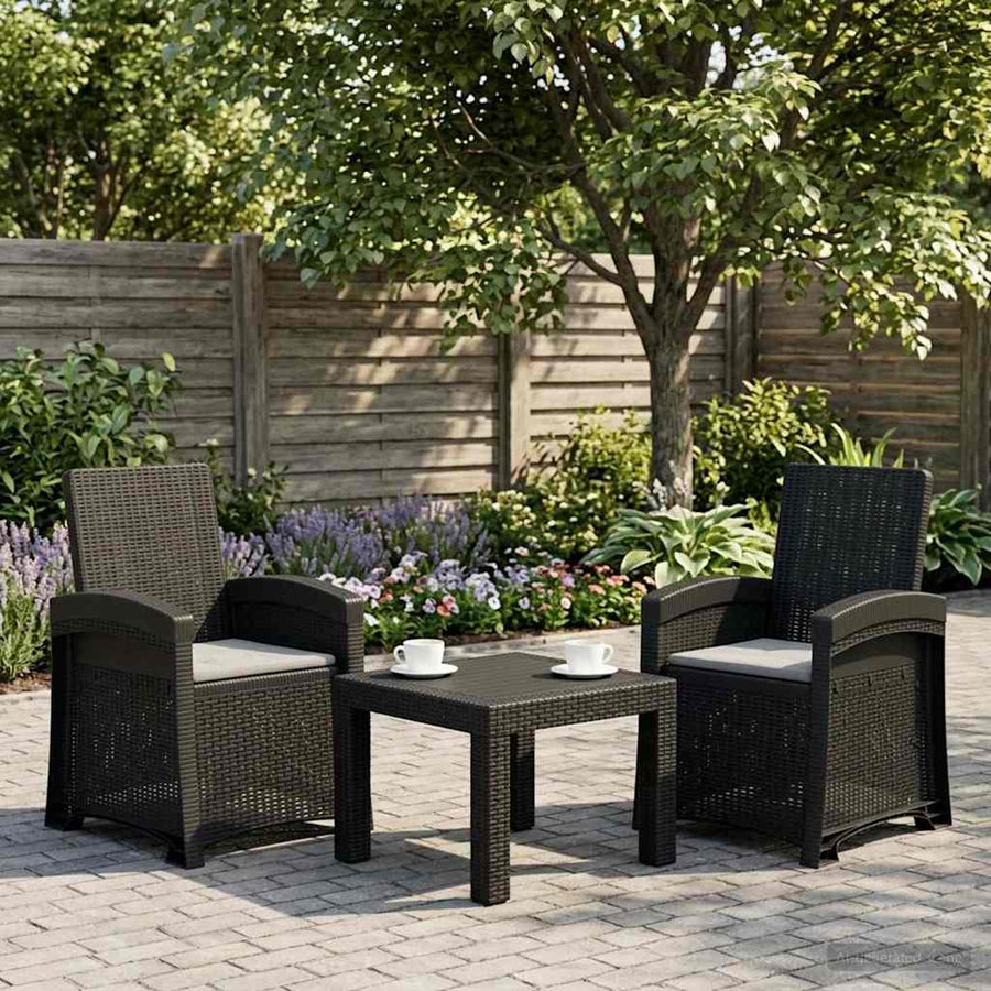 Ligstoel in rietenlook 2 pcs Anthraciet en Lichtgrijs PP