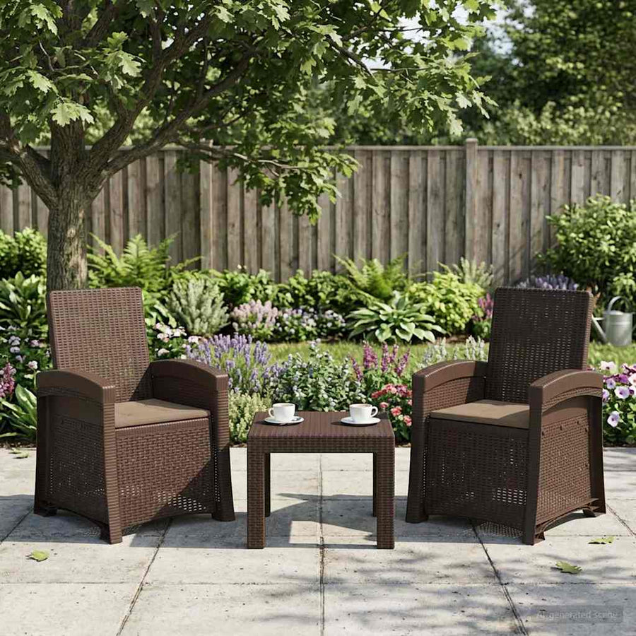 Ligstoel in rietenlook 2 pcs Bruin en Taupe PP