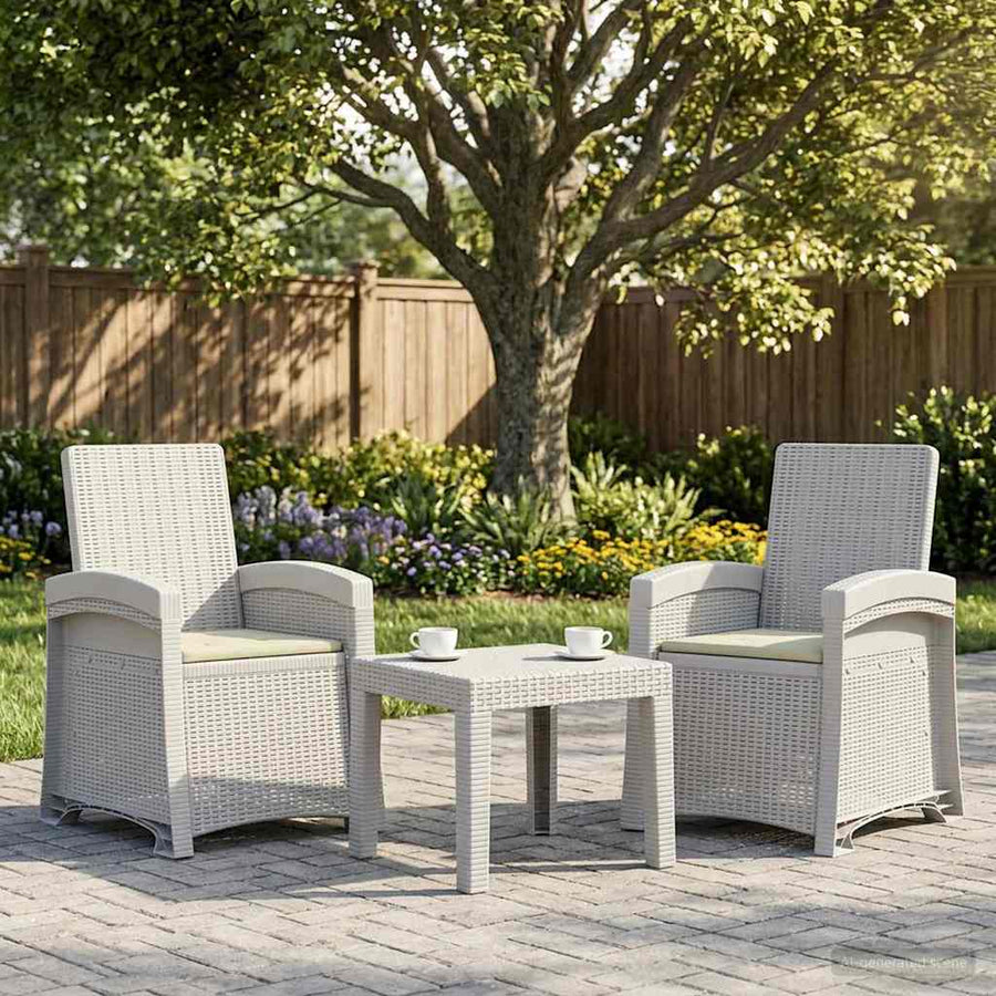 Ligstoel in rietenlook 2 pcs Wit en crèmekleurig PP