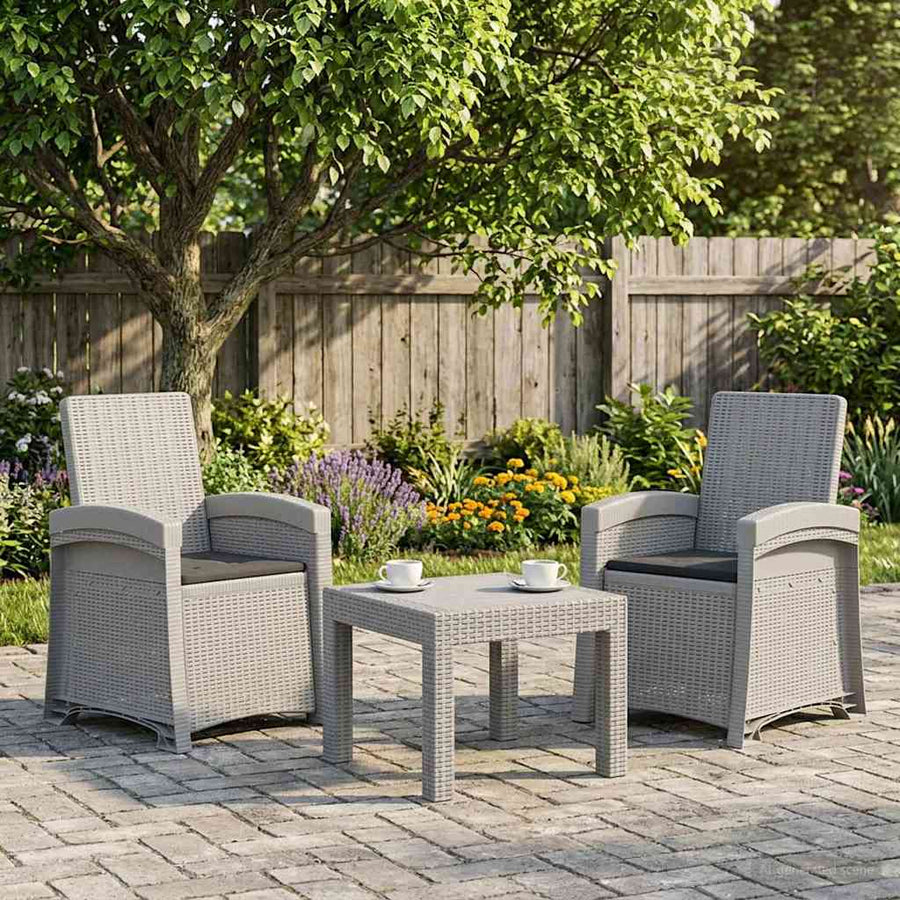 Ligstoel in rietenlook 2 pcs Wit en antracietkleurig PP