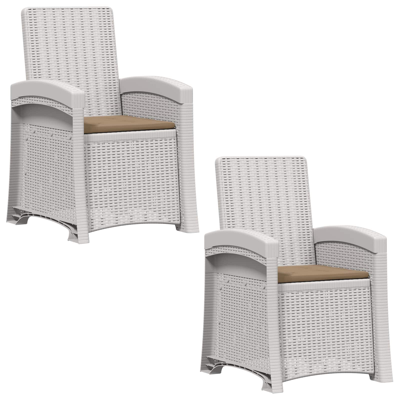 Ligstoel in rietenlook 2 pcs Wit en Taupe PP