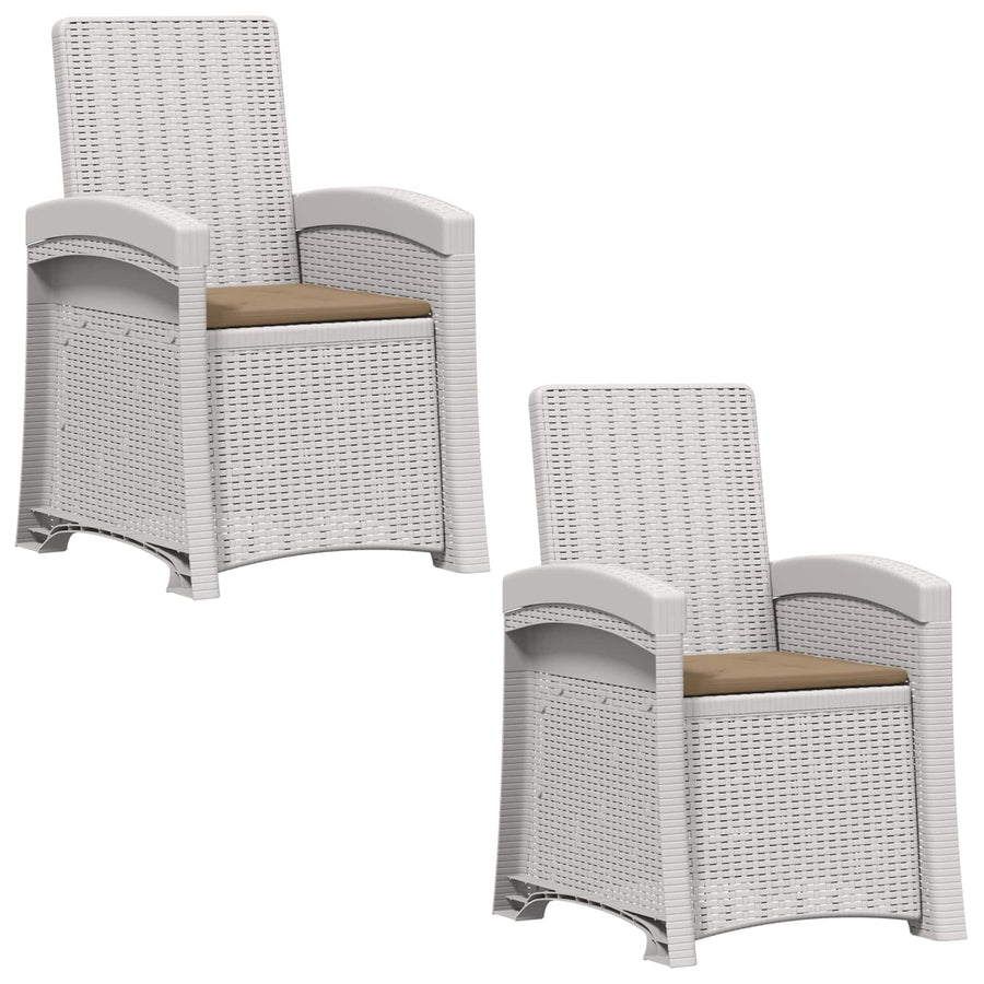 Ligstoel in rietenlook 2 pcs Wit en Taupe PP