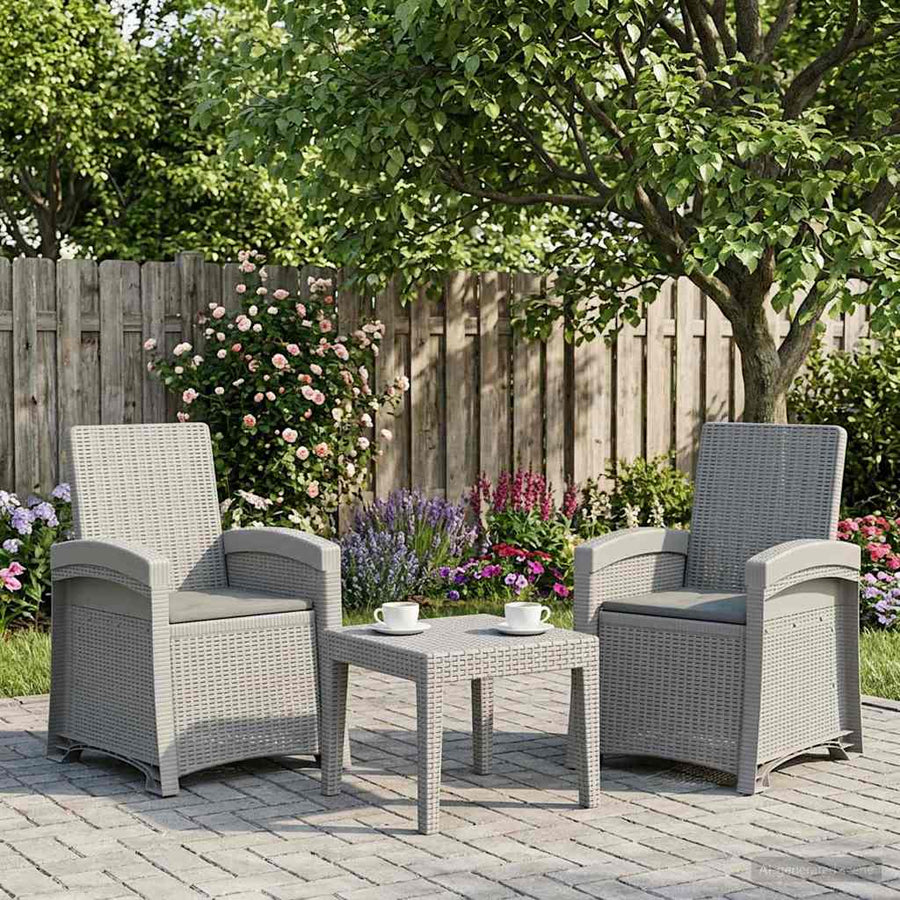 Ligstoel in rietenlook 2 pcs Wit en Lichtgrijs PP