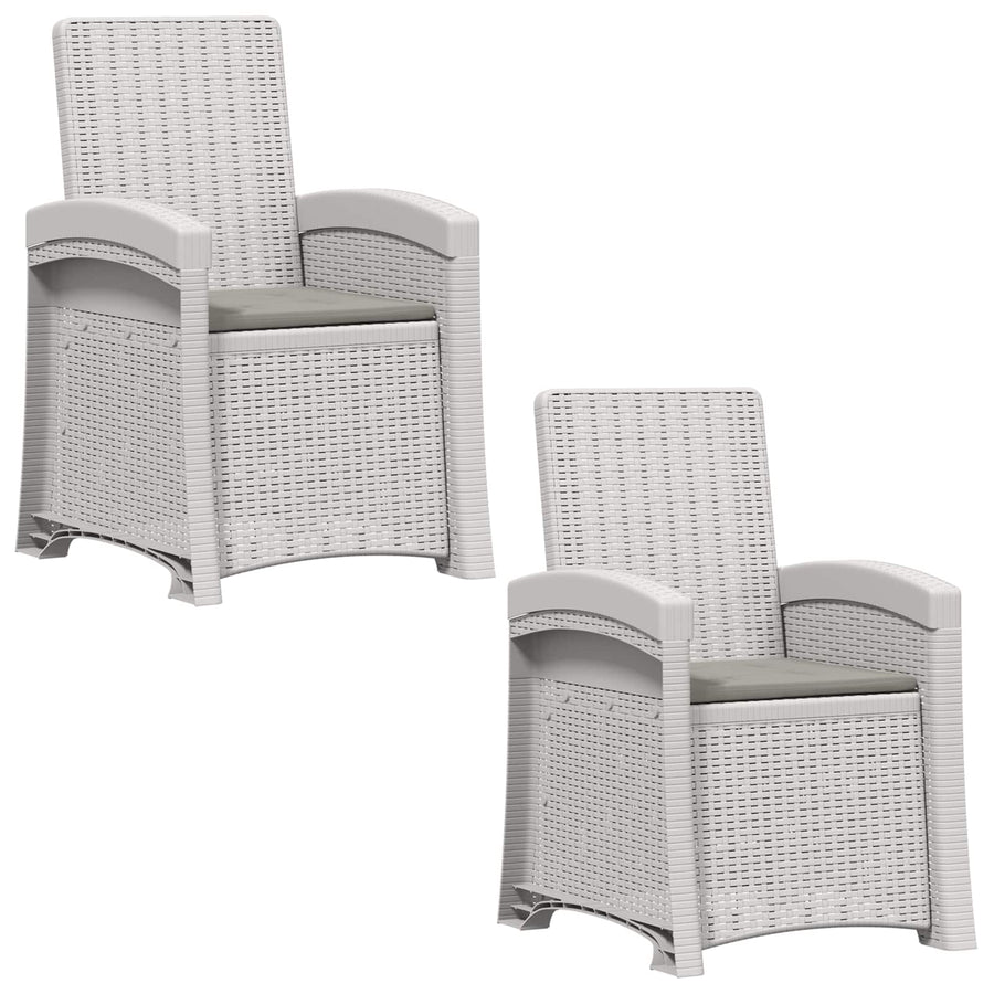 Ligstoel in rietenlook 2 pcs Wit en Lichtgrijs PP