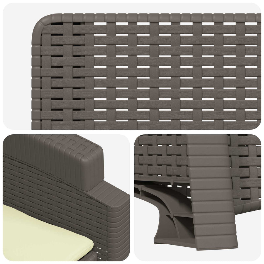 Ligstoel in rietenlook 2 pcs Lichtgrijs en Crème PP
